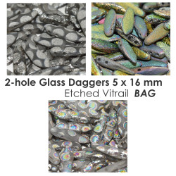2-hole Glass Daggers 5 x 16 mm Etched Vitrail BAG