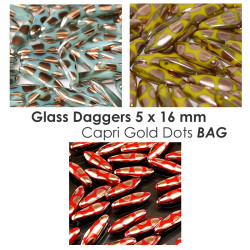 Glass Daggers 5x16 mm Capri Gold Dots BAG
