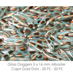 Glass Daggers 5x16 mm Capri Gold Dots BAG